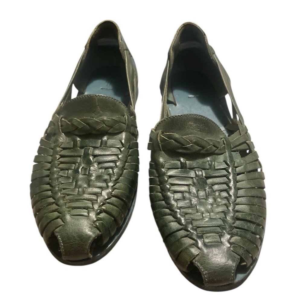 FRYE AND CO Green Woven Leather Flats